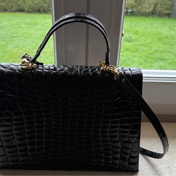 Black hand bag Hermes style in fake crocodile - Picture 6 of 11
